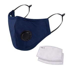 NUÜR Washable Face Mask, 3 Layer Design, Air Valve and Adjustable Ear Loops and Nose Clip, Reusable, Soft, Breathable for Everyday Public Use, 2 Free Filters in 5 layers, Blue