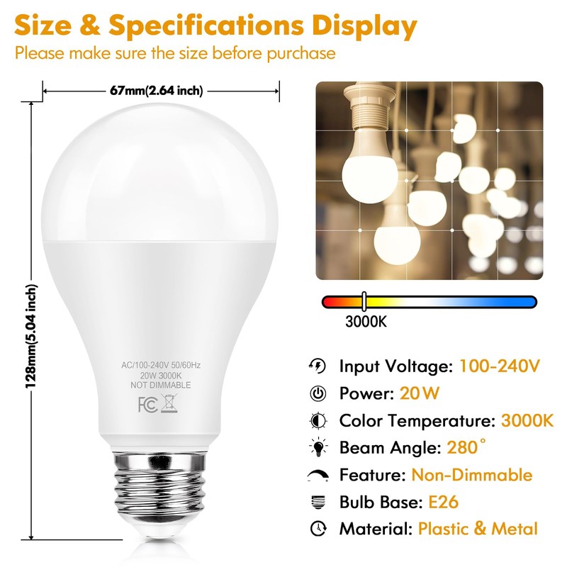 TOBUSA A21 150 Watt Equivalent LED Light Bulbs, 2200 Lumens