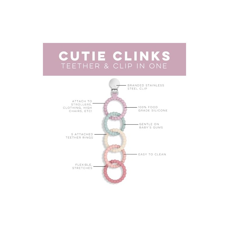 Ryan & Rose Juguete mordedor acoplable Cutie Clinks para bebés