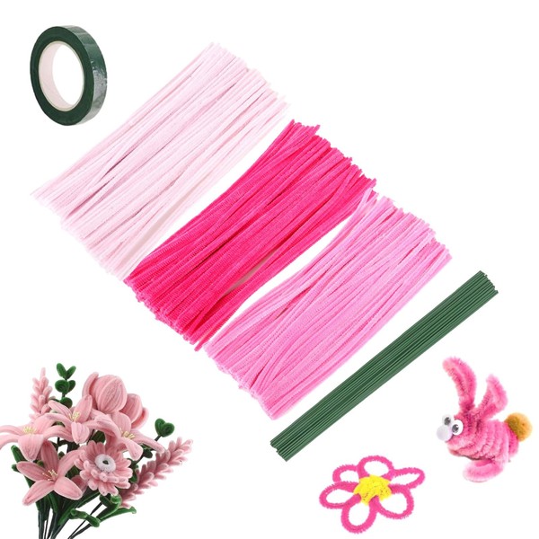 KARELLS 300 Stück Pfeifenreiniger, 3 Verschiedene Rosa Pfeifenputzer, 30cm Lang