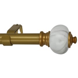 MERIVILLE 1-Inch Diameter Single Window Treatment Curtain Rod, Marble Urn Finial, 84-inch to 120-inch Adjustable, Royal Gold Finish