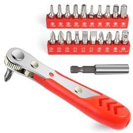 OSDUE Magnetic Ratchet Wrench, 110 mm 1/4 Inch Ratchet Reversible Screwdriver, Mini Ratchet Wrench for Gadgets, Cars, Homes, Machines, with PH1/PH2/PH3/SL4/SL5/SL6 Socket Wrench Insert