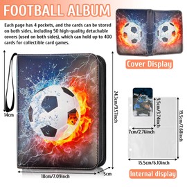 Trading Card Album, 50 Pages 400 Football Cards Folder Collector's Book Football Cards Collector Album Cards Collecting Folder Trading Cards, Compatible with All Types of Cards (A)