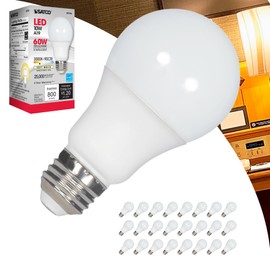 Satco S9704 10W A19 LED Bulb, 3000K Soft White, 800 Lumens, 90+ CRI, Frosted Finish, 220° Omni-Directional Beam, Medium E26 Base, Dimmable, 120V, Enclosed Fixture Rated, 25,000 Hour Life (24 Pack)