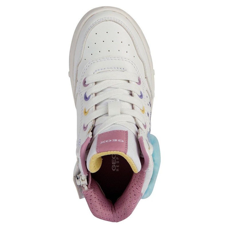 Geox Girls' J Skylin Girl Trainers, White multi-coloured