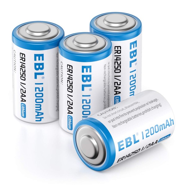 EBL 1/2 AA Size 14250 ER14250 3.6 Volt Lithium Batteries, 1200mAh High Capacity Batteries for Dog Collars and Baby Movement Monitor Alarm Systems and More