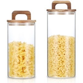 Coffee Canister, Glass Food Storage Containers, Glass Jar With Lid for Coffee Bean Candy Cookie Noodles Nuts Spices etc, Pack of 2 (45oz & 60oz)