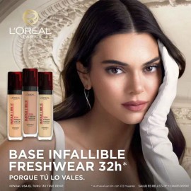 Base de Maquillaje Líquida L'Oréal Paris Infallible 32H Freshwear, Larga Duración y Alta Cobertura con Acabado Luminoso, Fórmula con Vitamina C y FPS 