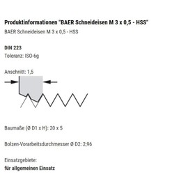Baer M3 HSS Die - M 3 x 0.5 - Thread Die Metric Standard Thread - Male Thread Cutter Made of High Alloy Tool Steel - Metric Male Thread Die
