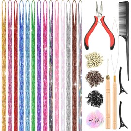 14 Colores Tinsel Hair Extensiones, Kits Extensiones de Pelo 3500 Hebras
