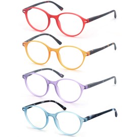 Women Reading Glasses 4 Pack Colorful Round Readers 1.5 Comfort Spring Hinge