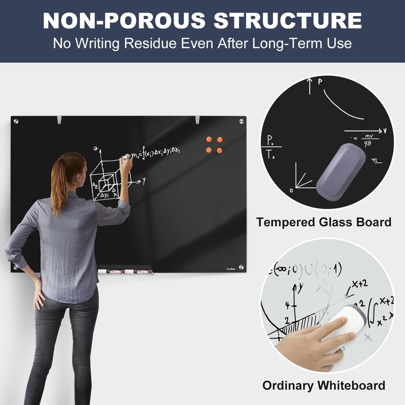 Dry Erase Board Black Magnetic Glass Whiteboard, TANKEE Modern Large