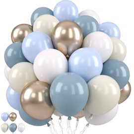 Dusty Blue Balloons, Dusty Blue and Gold Balloons, Baby Shower Balloons Fog Blue Cream Ivory White Champagne Gold Balloons for Boho Birthday Boys Girls Party Wedding Bridal Shower Decorations
