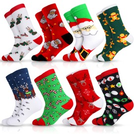 MOYKSRR 8 Pairs of Christmas Socks, Christmas Socks, Cuddly Socks, Funny Socks, Reindeer, Snowflake Socks for Christmas, Birthday and Advent Calendar, red