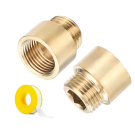 Shower Head Extension Arm, 2 Pack Brass G1/2 Male to G1/2 Female Thread 25mm Length Pipe Fitting Coupler Copper Shower Head Extender with 8M PTFE Pipe Sealant Tape