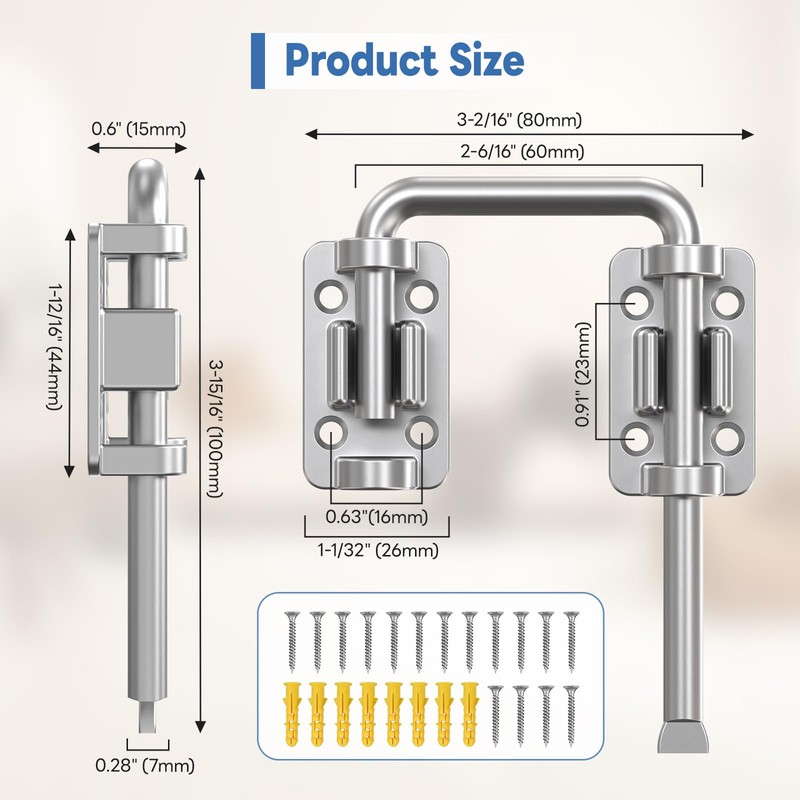 BiceNoning Sliding Door Loop Lock, 90/180 Degree Stainless Steel Patio
