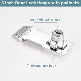 Hasp and Staple with Padlock, 3 Inch Padlock Hasp and Staple Heavy Duty Shed Lock with Screw, Twist Knob Lock Hinge Lock for Window Doors Cabinet