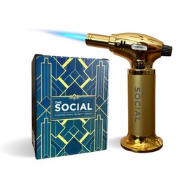THE SOCIAL Professional Quality Torch - refillable culinary butane torch with safety lock and adjustable flame, great for smoking cocktails, lighting cigars, caramelizing crème brulé and so much more