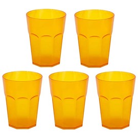 ENGELLAND - 5 x Plastic Cups Drinking Cups Orange Cocktail Cups 250ml with Measuring Line Stackable Reusable Plastic Frost Effect Reusable Party Cups Drinking Glass
