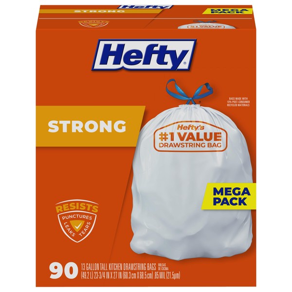 Hefty Hefty Strong Tall Kitchen Trash Bags, Unscented, 13 Gallon,