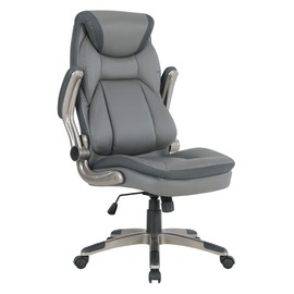Office Star ECH Series Executive Bonded Leather Office Chair with Lumbar Support and Padded Height Adjustable Arms, Charcoal with Titanium Coated Nylon Base