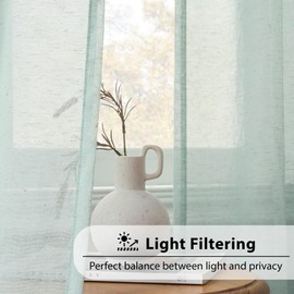 FMFUNCTEX Linen Sheer Curtains for Bedroom, Sage Green Curtains 84 inches Long for Living Room, Farmhouse French Flax Blend Window Draperies, Rod Pocket 2 Panels Set