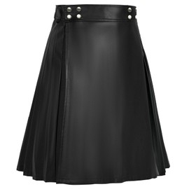 Usthirit Mens Scottish Utility Kilts Vintage Gothic Pleated Skirts Vintage Traditional Leather High Waist Kilts, Z3321bk, 5X-Large