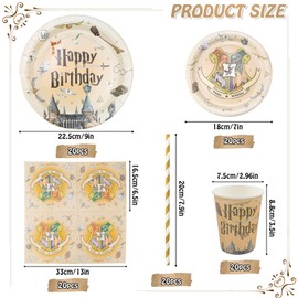 Jeinbuil Harry Birthday Decoration Magic Wizard Party Tableware Set 20 Guests Harry Birthday Party Decorations Paper Plates Children's Birthday Party for Birthday Decoration Boys Girls Parties