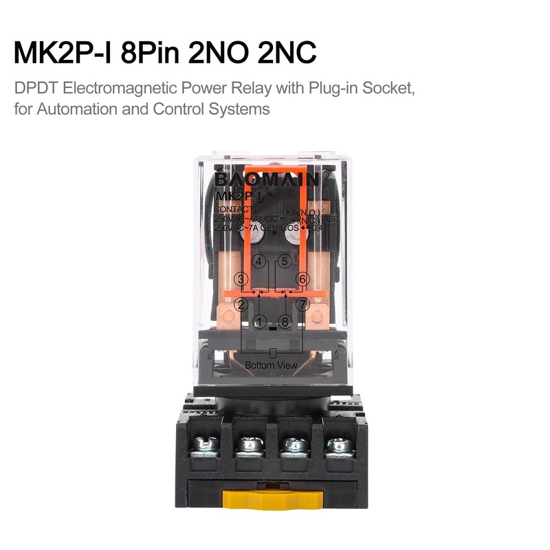 Baomain Power Relay MK2P-I 24VDC Coil DPDT 8 Pin with