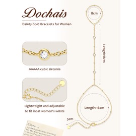 Dochais Bracelets for Women,14K Gold/Silver Plated Dainty Hand Chain Bracelets Trendy Ring Chain Bracelet Charm Gold Cuff Bangle Stackable Bracelet Fashion Body Jewelry Adjustable Waterproof GiftsC