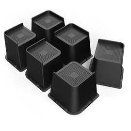 MYMULIKE Bed Risers Heavy Duty, Oversized Furniture Risers, Support Up to 6000 Lbs, Lift 5 inch for Couch, Sofa, Table,Chair (Black 6 Pack, 5 inch)