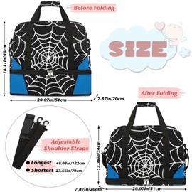 Gym Bag for Men Women, Carry on Travel Duffel Bag with Trolley Sleeve, Black-blue Waterproof Weekender Overnight Bags with Shoes and Wet Clothes Compartment for Sleepover Workout Sports