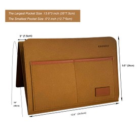 KAKKOII Bedside Caddy, Sofa Caddy, Storage Organizer Pocket for Dorm, Bedroom, 5 Pockets Felt Organizer for Magazine, Remote, Phone, Tablet, Pad, Glasses, Pen, Remote Control (Brown-Short)