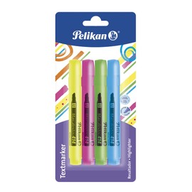 Pelikan 414 Marcatextos Tarjeta con 4 Piezas Color Amarillo, Verde, Rosa y Azul Redondos con Punta Biselada