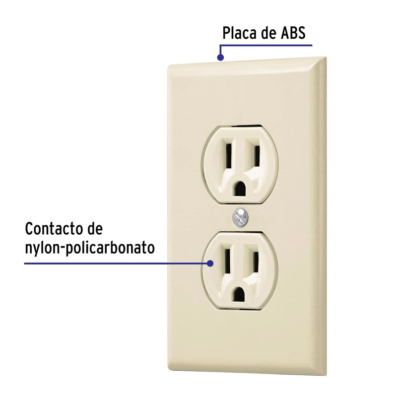 Volteck PA-CODO-S, Placa armada 2 contactos polarizados, línea Standard, marfil