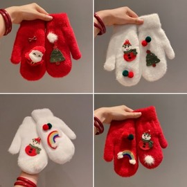 Women's Christmas Mittens: Sweet & Cute Student Style (LF1565) One Size/One Size 1 White Rainbow Snowman 4ea