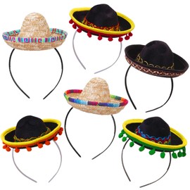 JOINSI 6 Pcs Cinco De Mayo Sombrero Headband Hats for Kids Adults Pets Fiesta Party Supplies, Mexican Theme Decorations (Pastoral)