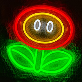 Fire Flower Neon Sign, Dimmable Gaming Neon Sign for Man Cave,Bedroom, Gamer Room, Living Room, Party Wall Decor, Birthday Christmas Gifts