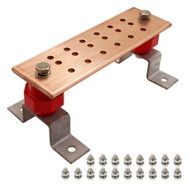 1500A Copper Ground Bar kit,10"x 3.15"x 0.31" Universal Wall Mount Grounding Bus Bar with UL Material 2500V BusBar Insulators