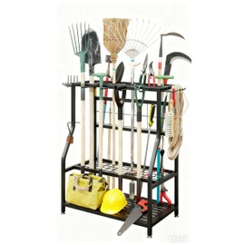 YIZAIJIA Garden Tool Organizer Holder Heavy Duty Steel Rack Up to 60 Long Handled Tools for Garage Shed Outdoor Garden Yard Black