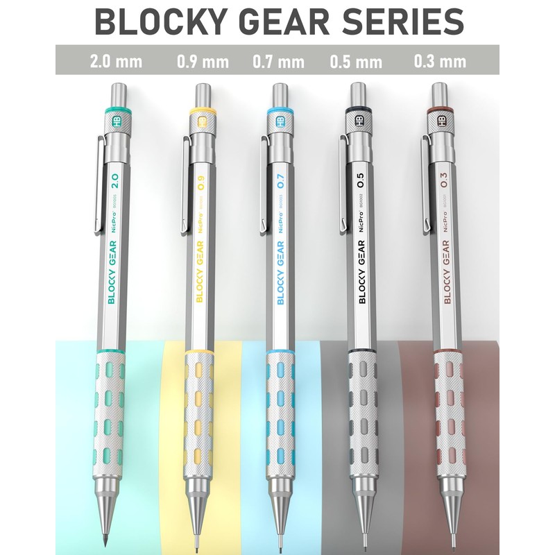 Nicpro 36PCS Blocky Gear Mechanical Pencil Set with Case, Metal