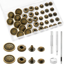 10 Sets Snaps Alloy Brass Snap Buttons Leather Snap Fasteners Kit,17mm Metal Button Snaps Press Studs with 4 Setter Tools for Clothes Bracelet Jackets Jeans(Style6)