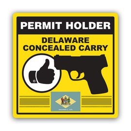 Yellow Delaware Concealed Carry Permit Holder CCW Sticker for Water Bottle Phone Tumbler Hard hat - One