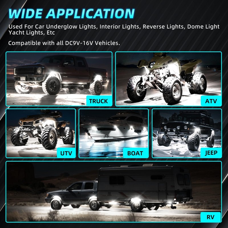 12Pods Full Angle All Pure White LED Rock Lights Full
