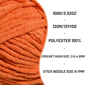 Plush Chunky Chenille Yarn for Crocheting, Soft Fluffy Velvet Yarn for Crocheting Amigurumi, Fuzzy Baby Blanket Knitting 400g/524yds Bulky（4 Orange）