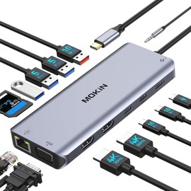 MOKiN USB-C Docking Station Type C Docking Station HDMI 2 [2 HDMI + VGA Docking Station 3 Screen Output, MST Dual] 100W PD Charging 1000Mbps RJ45 LAN Ports 6 USB C/A Ports 1 x Audio 1 x SD/TF Card