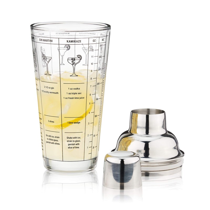 True Glass Cocktail Shaker with 7 Classic Recipes and Measurements