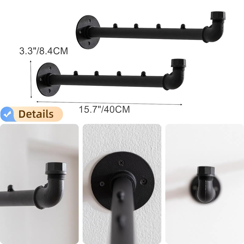 Industrial Wall Pipe Clothes Bar - Heavy Duty Metal Coat