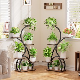 Plant Stand Indoor with Grow Lights - 2 Pack Corner Plant Shelf Indoor, 40" Tall Lighted Plant Shelves for Indoor Plants, 6 Tiered S-Shape Flower Stand Display Holder for Living Room, Decor, Black