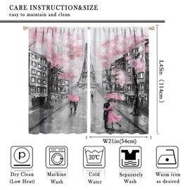 ZhiRain Paris Eiffel Tower Curtains Vintage French Landscape Scenery Romantic Couple Pink Curtain with Rod Pocket for Bedroom Living Room Decor Drapes Window Treatments 2 Panels Set 42x45 Inch